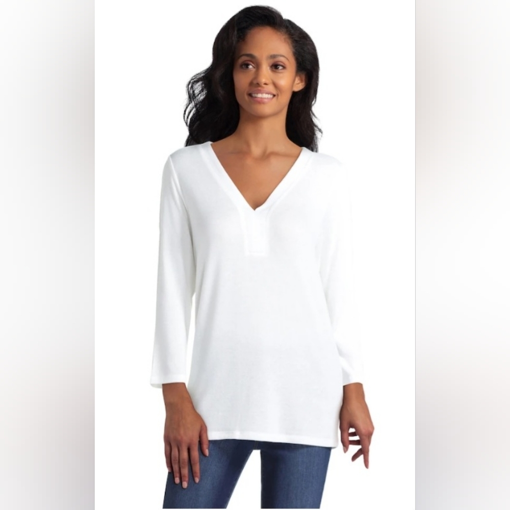 NWT Isaac Mizrahi Knit Top 3/4 Sleeve in White Size 3X